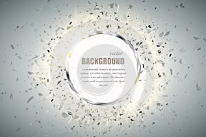 Vector ring background. Metal chrome shine round frame with spark light effect and big explosion.