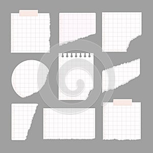 Vector Ripped note paper pieces set for scrapbooking, notebook.
