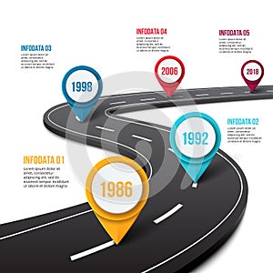 Vector road infographic with pin pointer.