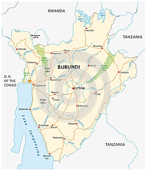Vector road map of Burundi with the new capital Gitega