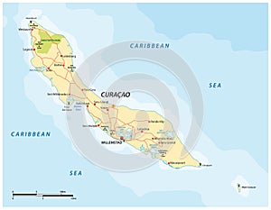 Vector road map of the Caribbean ABC island of Curacao