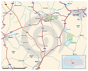 Vector road map of the Central Anatolian Landscape of Cappadocia, Turkey