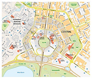 Vector road map of central canberra, Australia