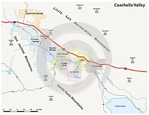 vector road map of the Coachella Valley in Riverside County, California, United States