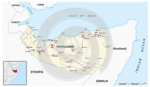 Vector road map of the de facto state of Somaliland