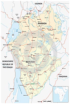 Vector road map of east african states rwanda and burundi