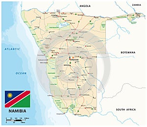 vector road map of Namibia with flag