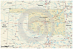 Vector road map of the US state of Oklahoma