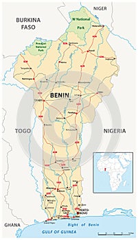 Vector road map of the West African state of Benin
