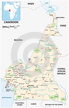 Vector road map of the West African state of Cameroon