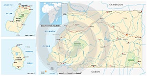 Vector road and national park map of equatorial guinea