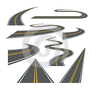 Vector road way winding journey highway illustration. Asphalt street path isolated road