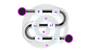 Vector Roadmap, Modern Infographic Timeline With Neon Backlight. Template For Business Presentation, Annual Reports