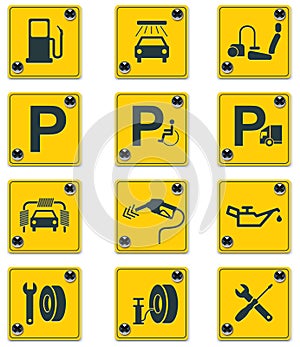 Vector roadside services signs icon set. Part 1