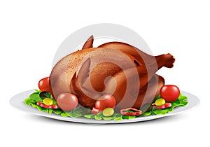 Vector roasted turkey or chicken with vegetables