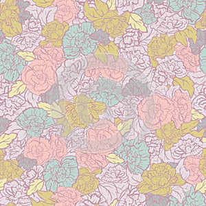 Vector Rockabilly Retro Roses seamless pattern background.