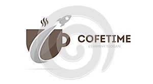 Vector of rocket and coffee logo combination. Airplane and coffeehouse symbol or icon. Unique drink and flight logotype
