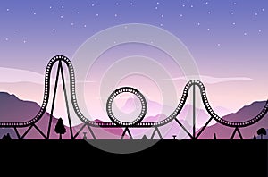 Vector roller coaster ride silhouette park. Rollercoaster icon illustration skyline concept