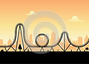 Vector roller coaster ride silhouette park. Rollercoaster icon illustration skyline concept photo