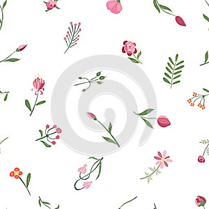 Vector Romantic hand drawn background with flowers. Vintage seamless pattern illustration.