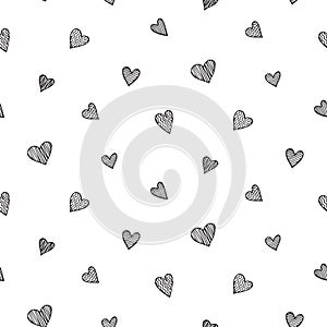 Vector romantic seamless pattern with hand drawn heart doodles