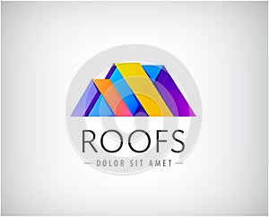 Vector roof logo, house building, real estate colorful icon. 3d origami style