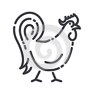 Vector rooster line icon isolated on transparent background.