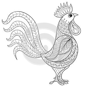 Vector Rooster, zentangle domestic farmer Bird for adult Colorin