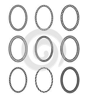 Vector rope set of thick and thin oval frames. photo