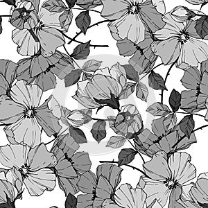 Vector Rosa canina flower. Engraved ink art. Seamless background pattern. Fabric wallpaper print texture.