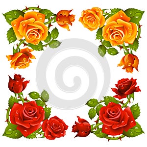 Vector rose corner isolated on white background