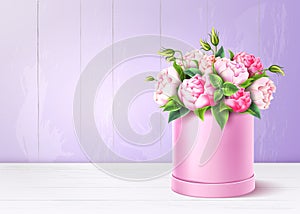 Vector rose flower box valentines day realistic