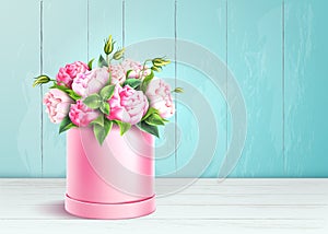 Vector rose flower box valentines day realistic