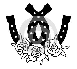 Vector rose flowers and horseshoe as luck symbol