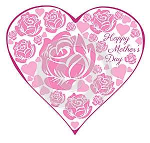 Vector roses and heart mother`s day card.