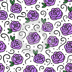 Vector Roses sketch seamless texture pattern. Hand drawing flowers with curls.