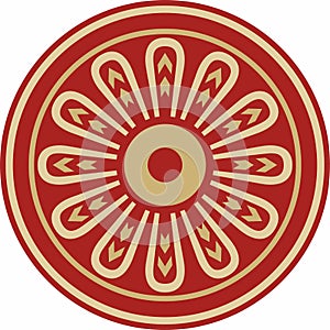 Vector round Assyrian gold with red ornament. photo