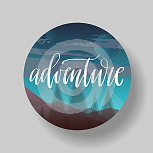 Vector round badge design 3D model. Decorated with hand drawn `amor` lettering.