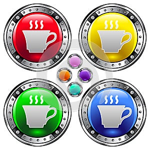 Vector round button with coffee or tea cup icon