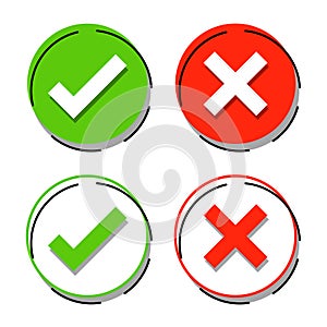 vector round check mark and cross symbols buttons