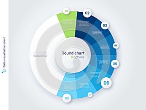 Vector round circle infographic chart template divided by eight parts