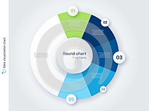 Vector round circle infographic chart template divided by five parts