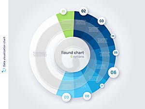 Vector round circle infographic chart template divided by nine parts