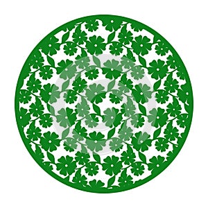 Vector round decorative panel with flowers and leaves.