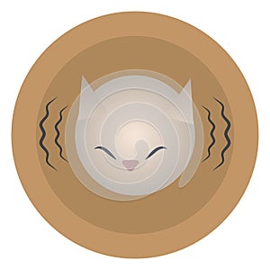 Vector round orange icon icon head of a gray white mournful painted cat with lines of sound vibration isolated on a white backgrou photo