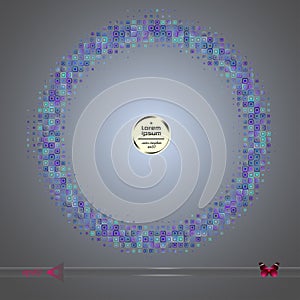 Vector round frame. Abstract half tone graphic element pattern background.