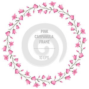 Vector round frame with pink campanulas.