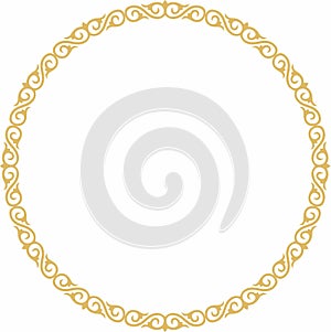 Vector round golden Kazakh national frame. Ornamental circle.