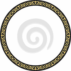 Vector round golden Kazakh national frame. Ornamental circle.