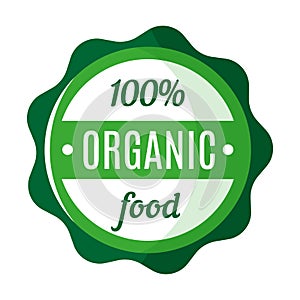 Vector round green organic and farm fresh food badge, tag or label